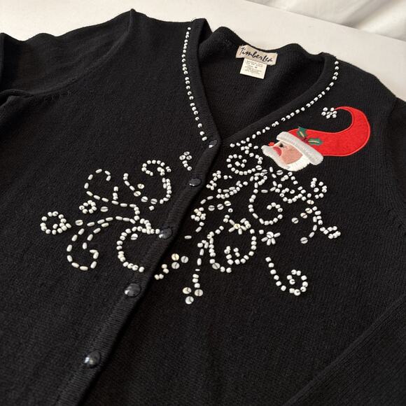 Vtg Timberlea Women's M Beaded Whimsical Santa Cardigan Sweater Christmas Party - Picture 2 of 8